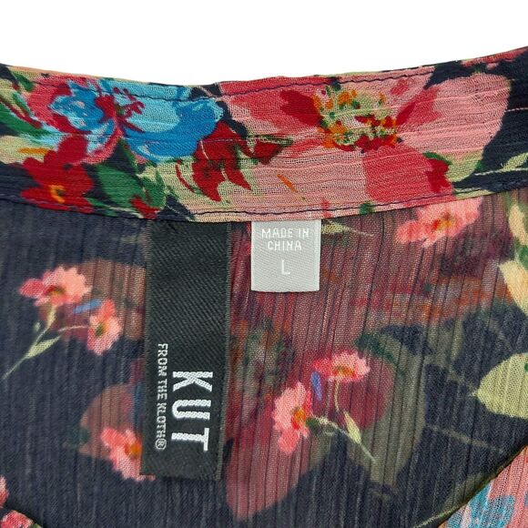 Kut from the Kloth Blouse Womens Large Black Floral Sheer Peasant Festival Boho - Picture 9 of 12